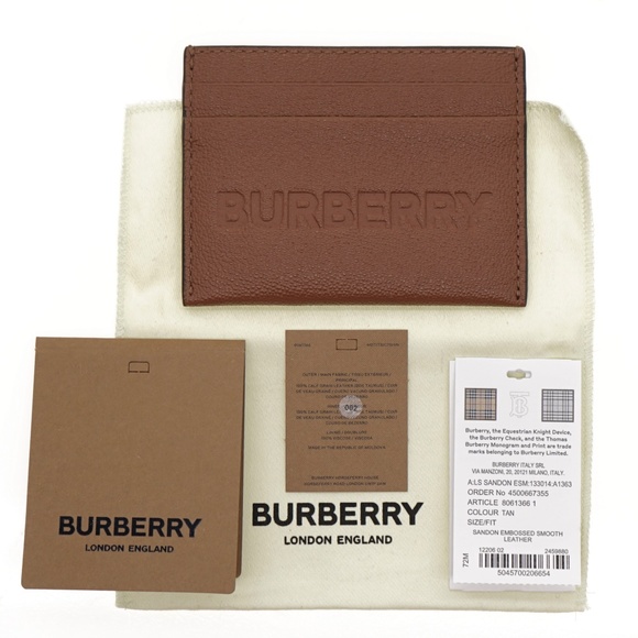 Burberry Sandon Card Case Wallet Embossed Logo Tan Leather New - Picture 4 of 4